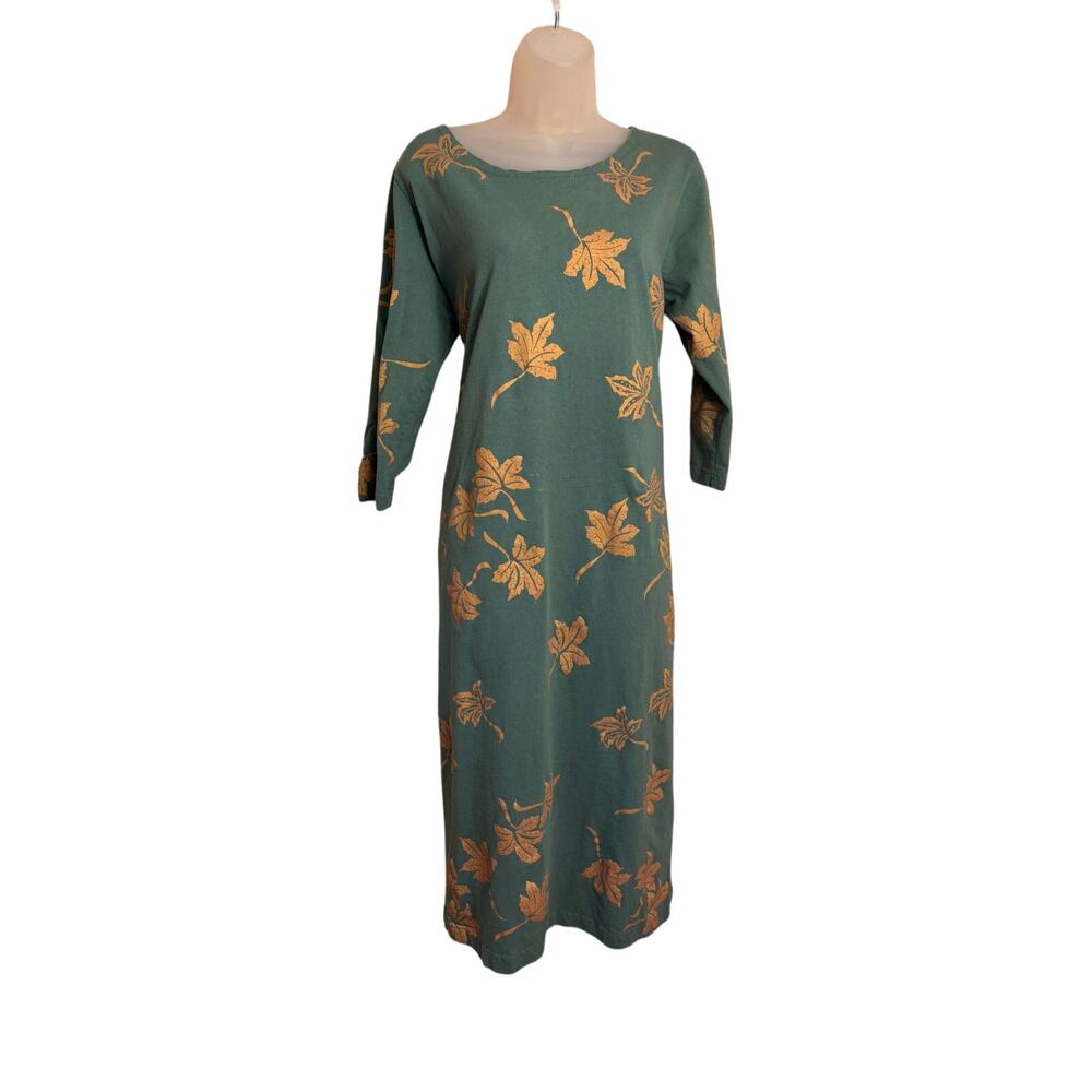 M. Mac long green 100% cotton comfort above ankle maxi
green & gold dress sz Lg - Picture 1 of 11